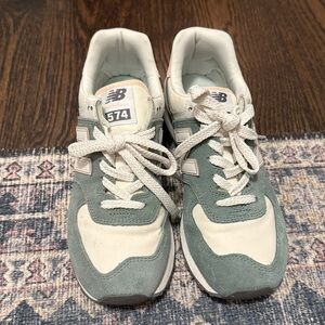 New Balance 574 Sage and Cream Sneakers